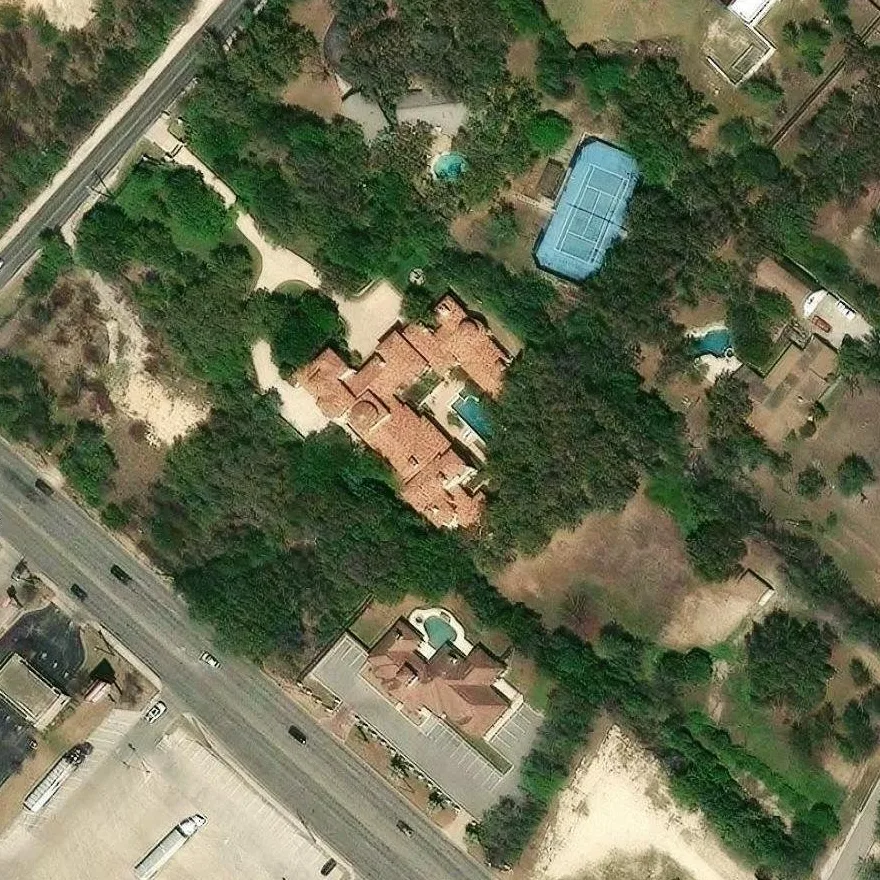 Aerial view of the estate with the sun path drawn over it
